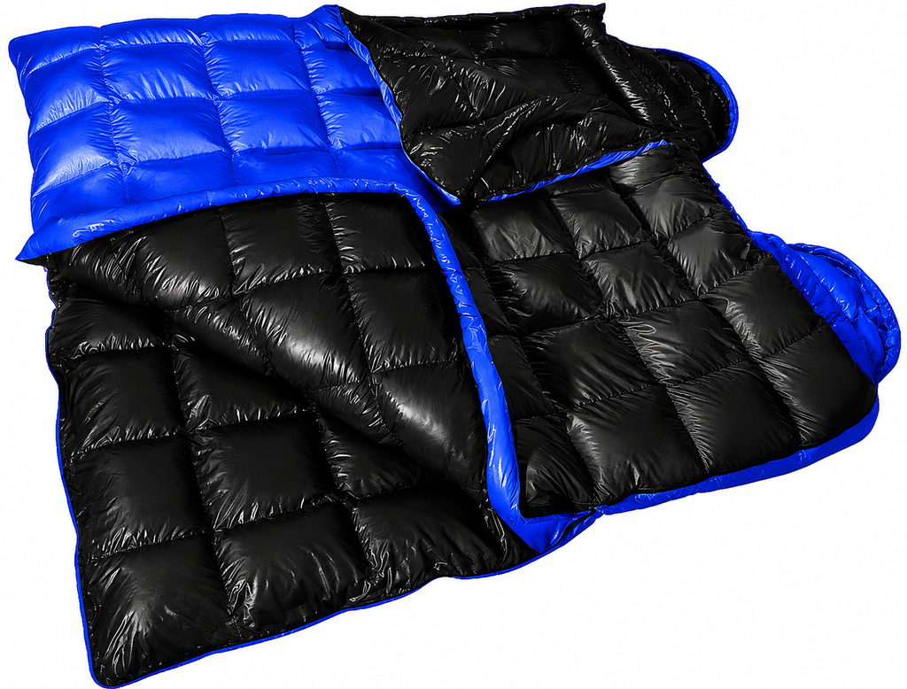 Blue Shiny Nylon Sleeping Bag with Foot Pockets