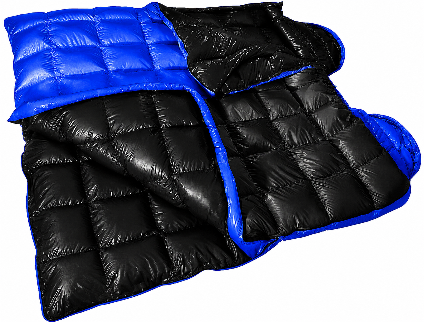 Blue Shiny Nylon Sleeping Bag with Foot Pockets
