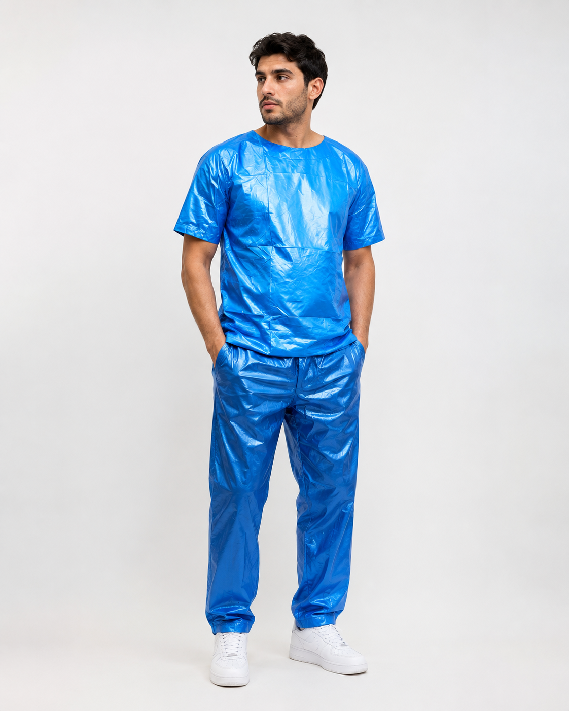 Glossy Hooded Windbreaker Set