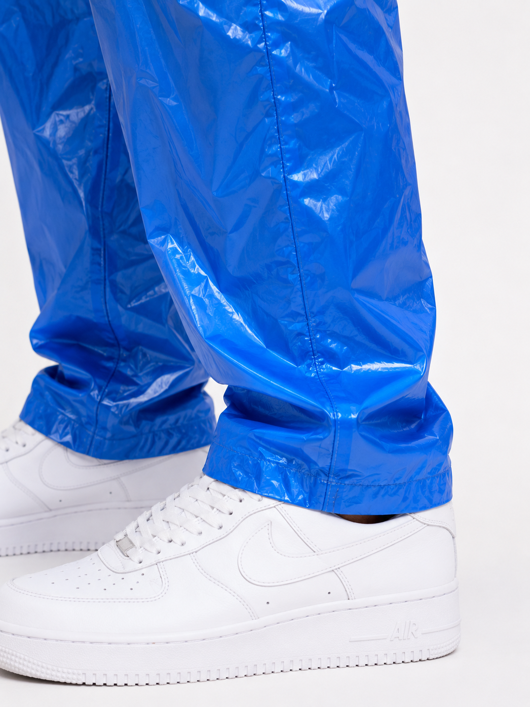 Blue Shiny Nylon Glossy Nylon T-Shirt & Pants Set