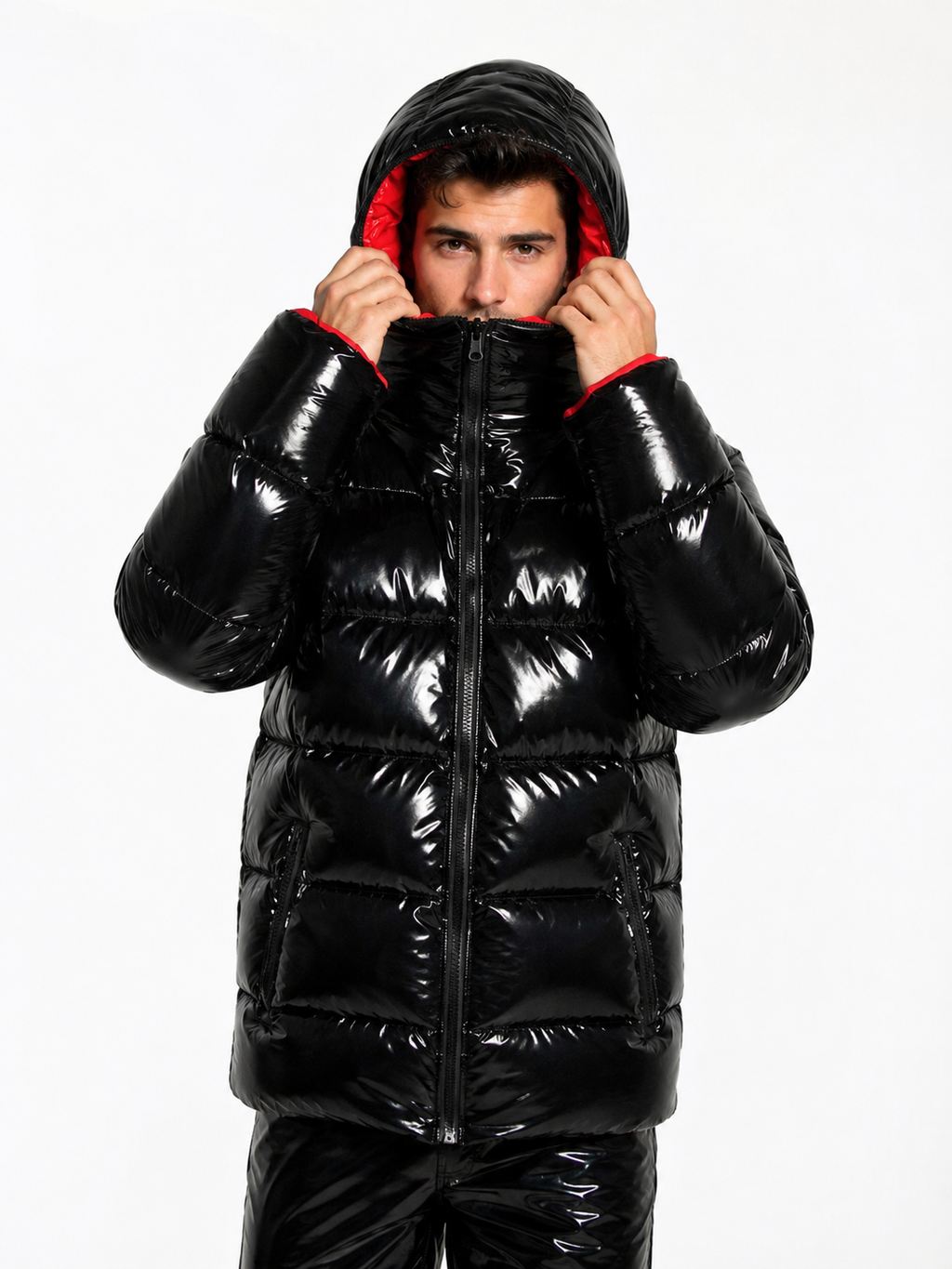 Shiny Nylon Hooded Puffer Jacket