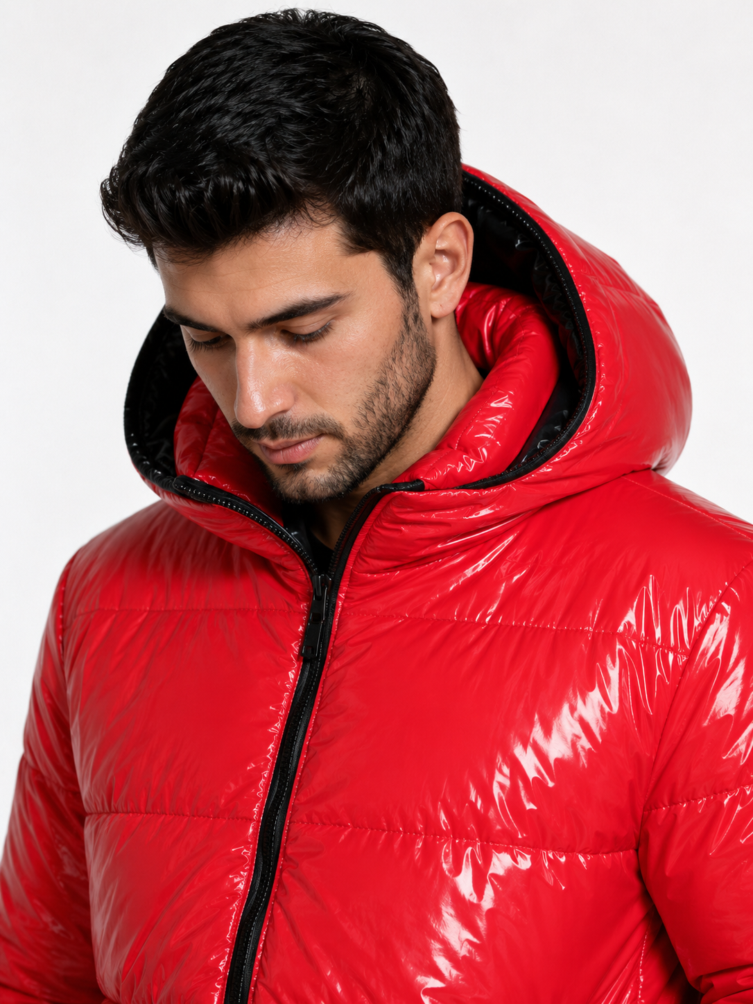 Shiny Nylon Hooded Puffer Jacket