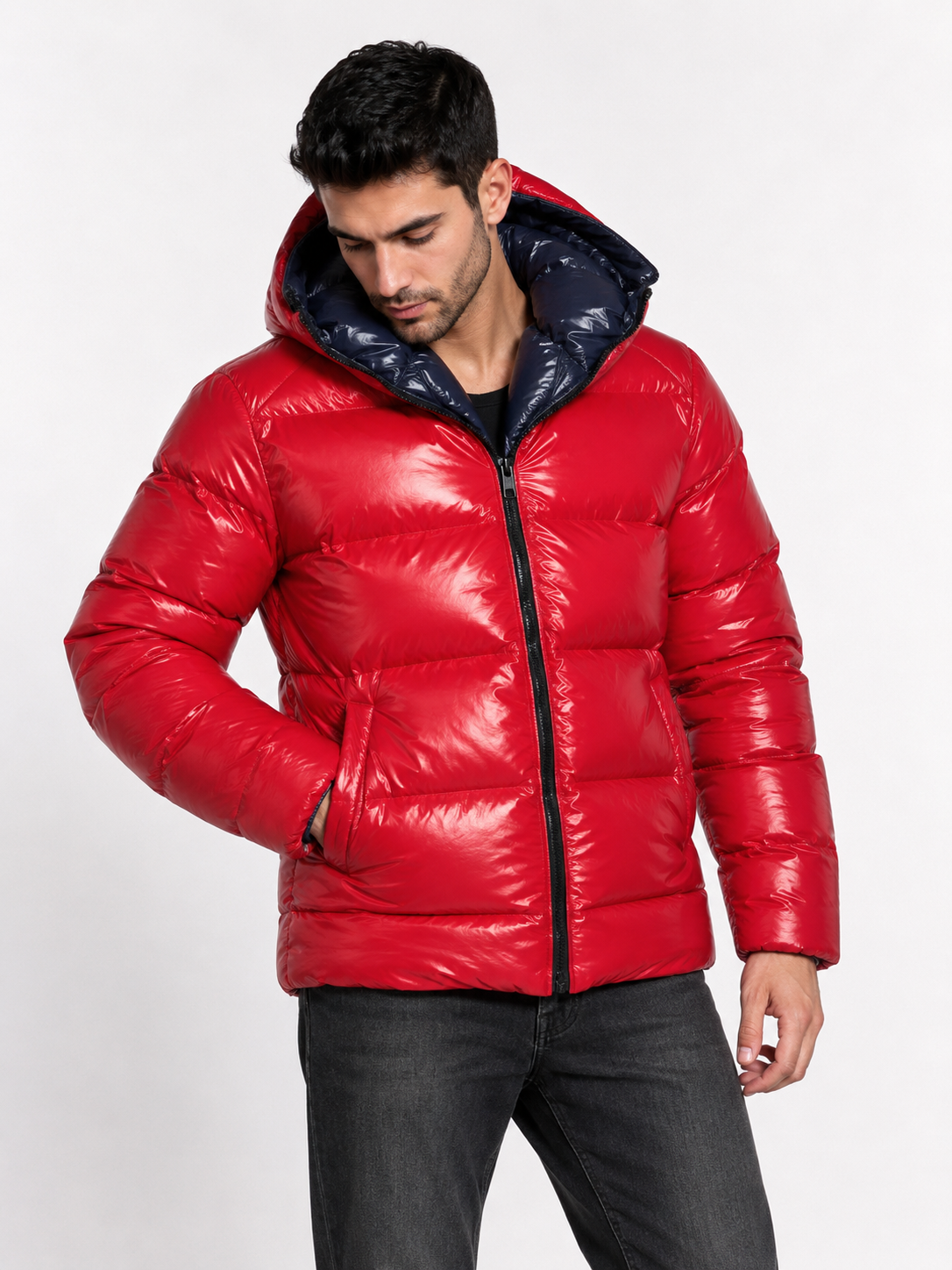 Shiny Nylon Hooded Puffer Jacket
