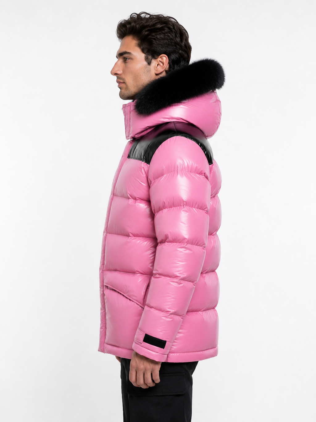 Pink Shiny Nylon Puffer Jacket with Faux Fur Hood (Copy)