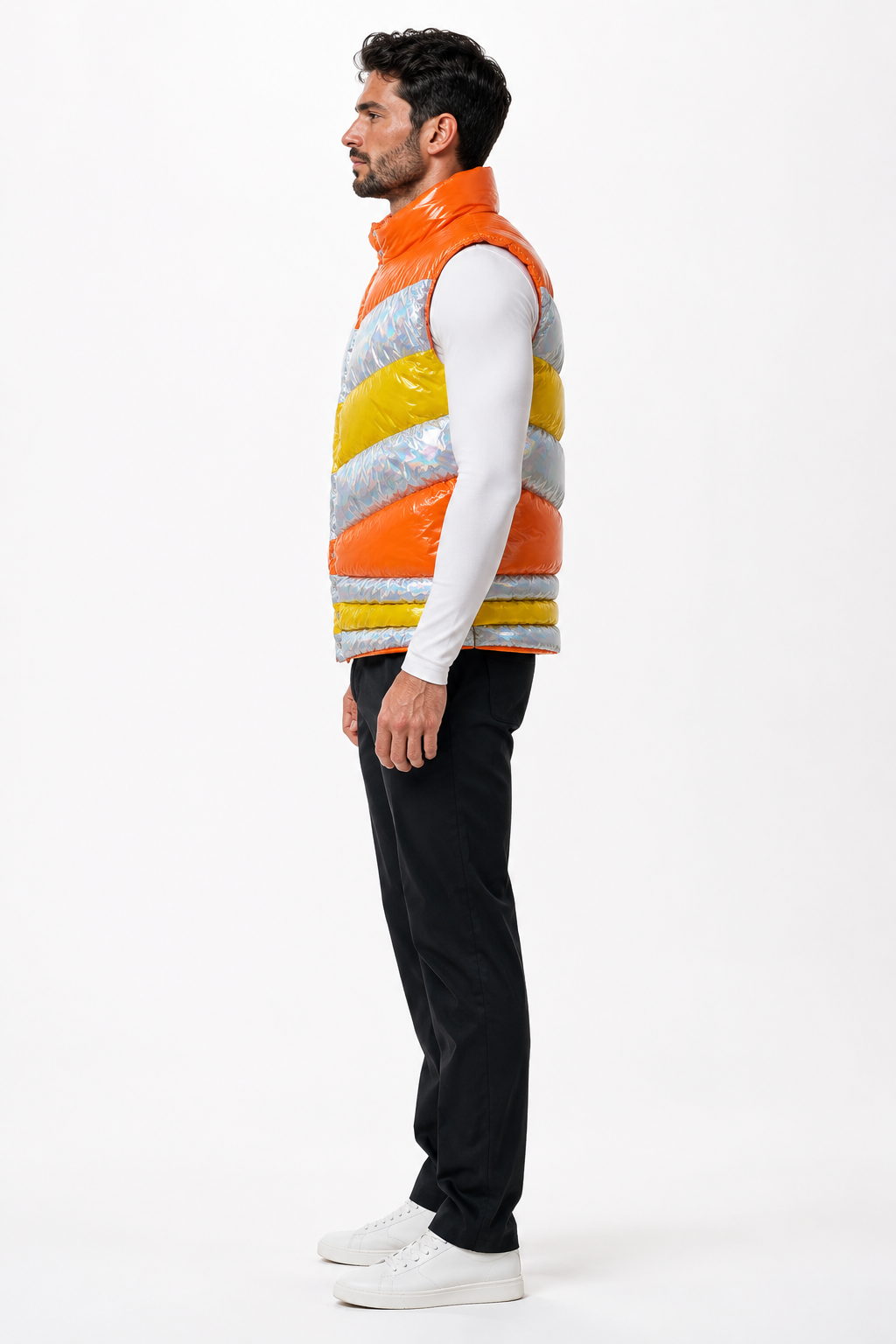 Men’s Shiny Nylon Color Block Quilted Puffer Vest