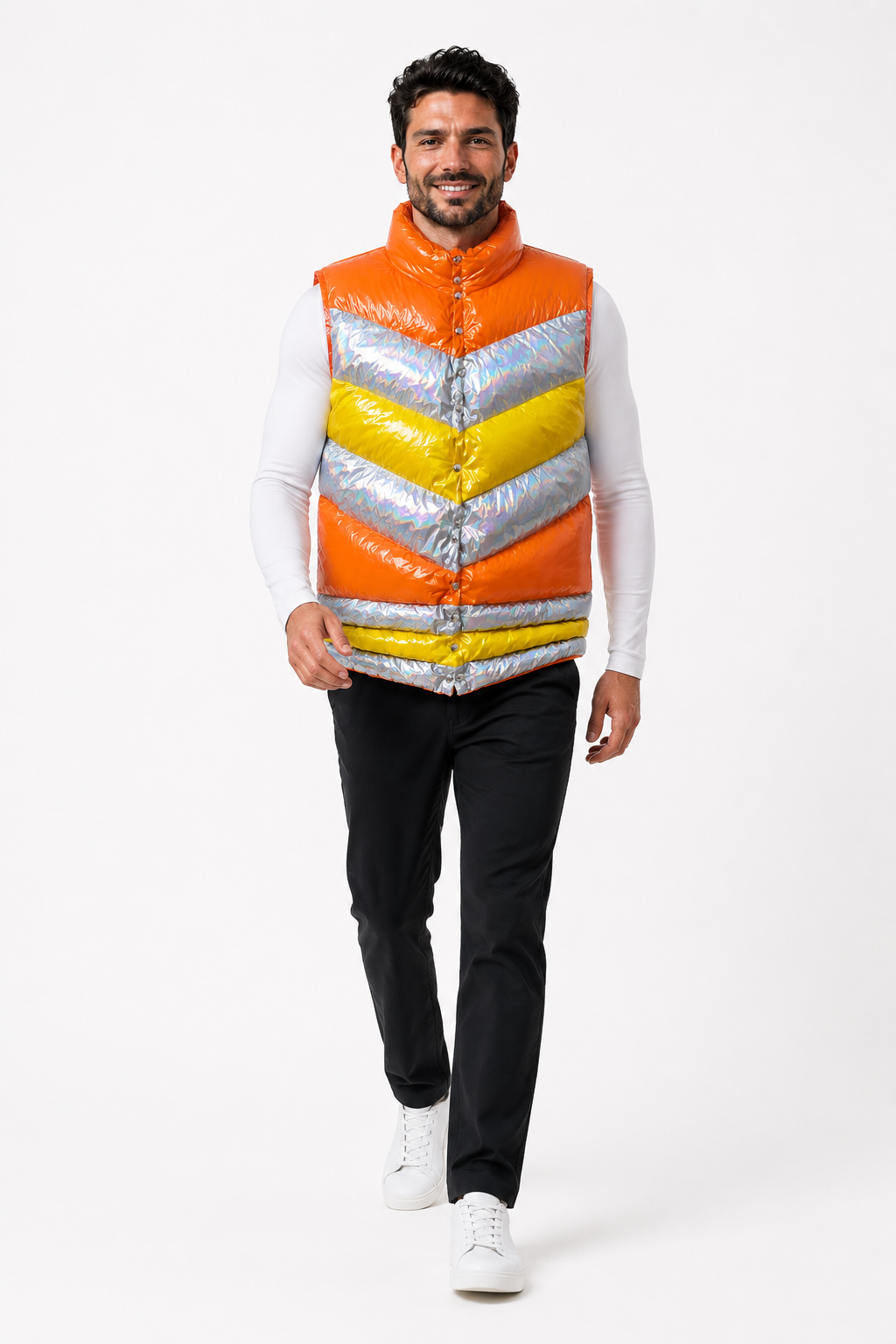 Men’s Shiny Nylon Color Block Quilted Puffer Vest