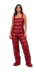 Women’s Burgundy Shiny Nylon Insulated Puffer Jumpsuit