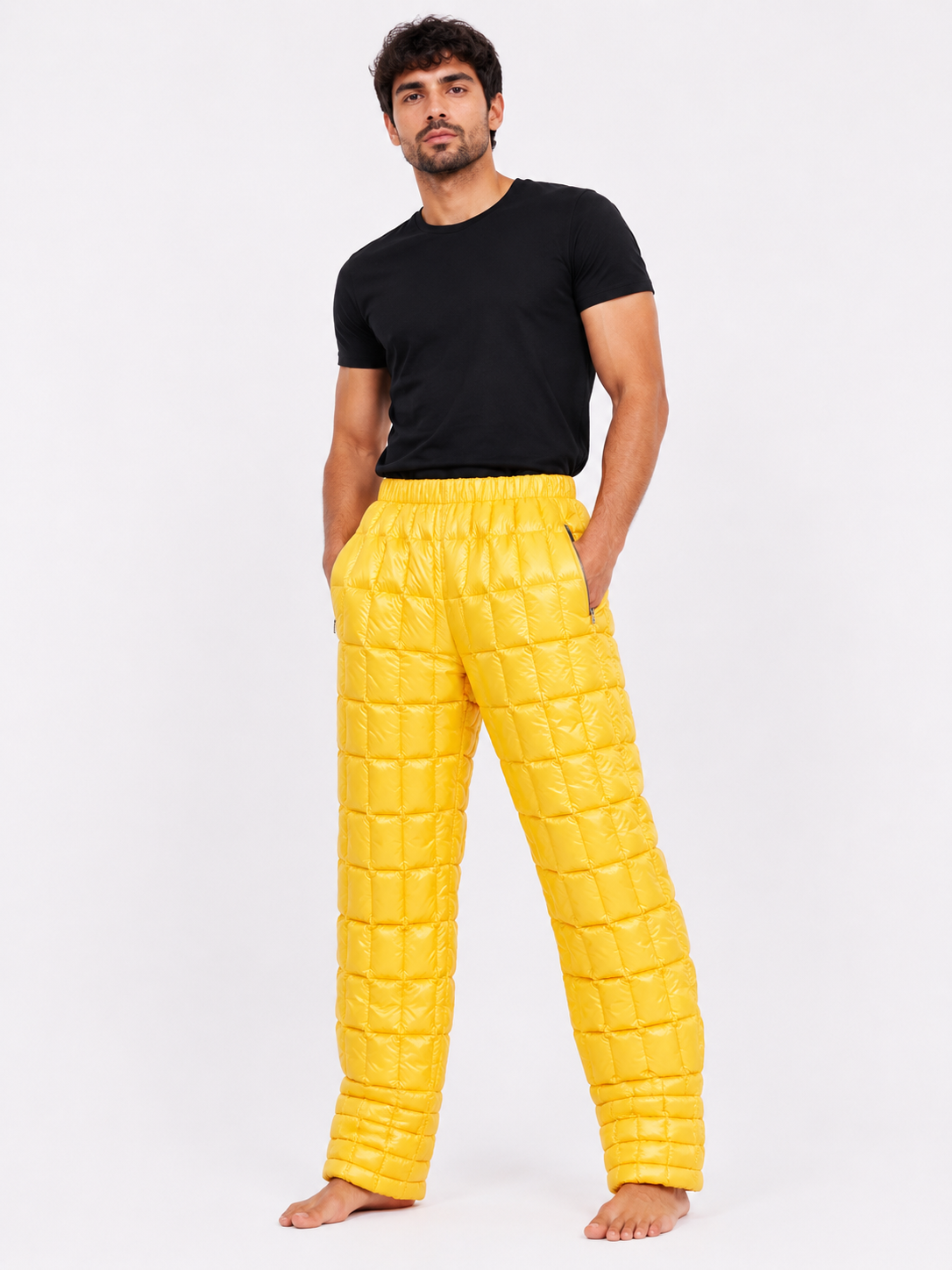 Men's Yellow Insulated Puffer Pants