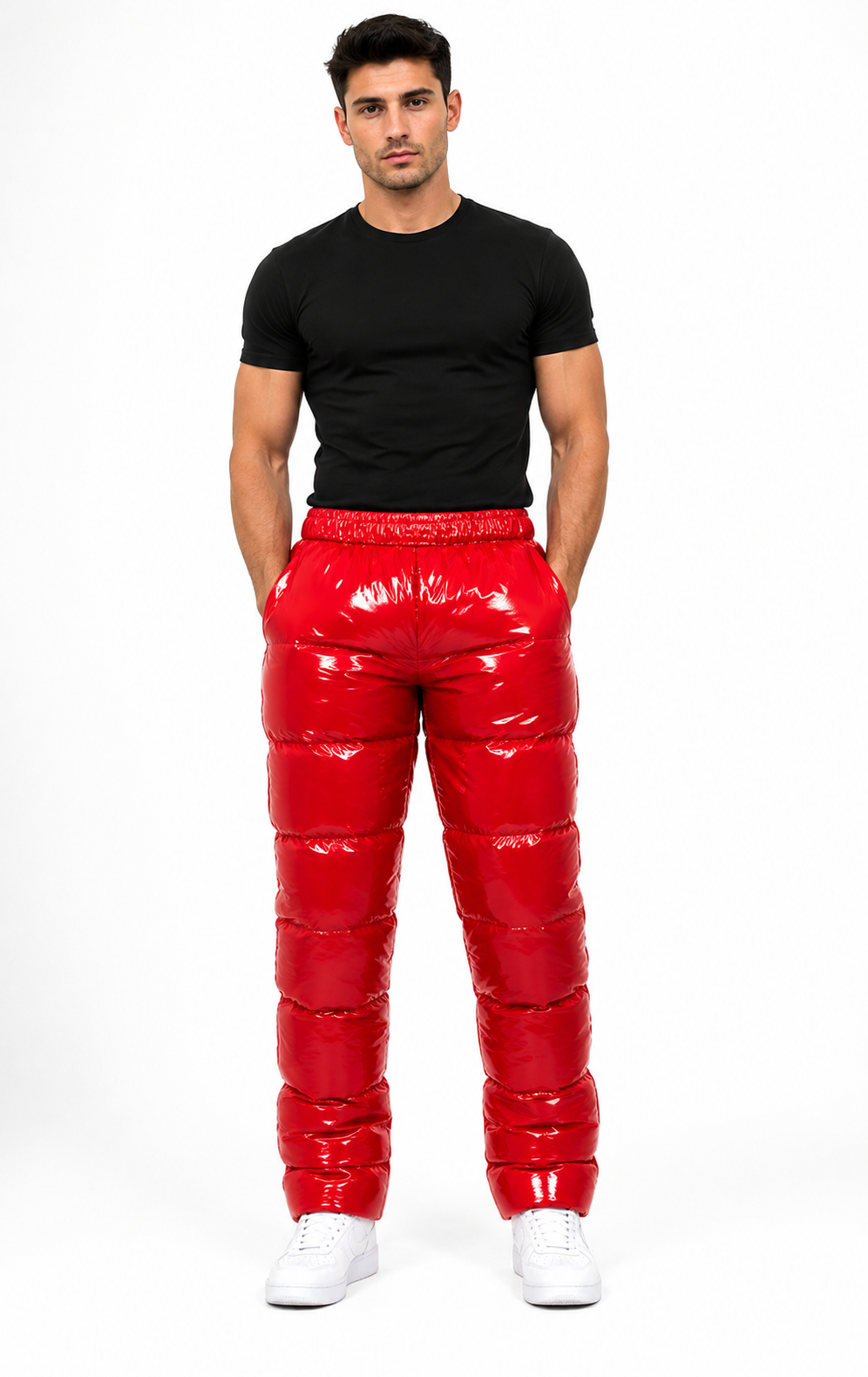 Red Shiny Nylon Insulated Puffer Pants
