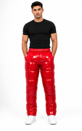 Red Shiny Nylon Insulated Puffer Pants