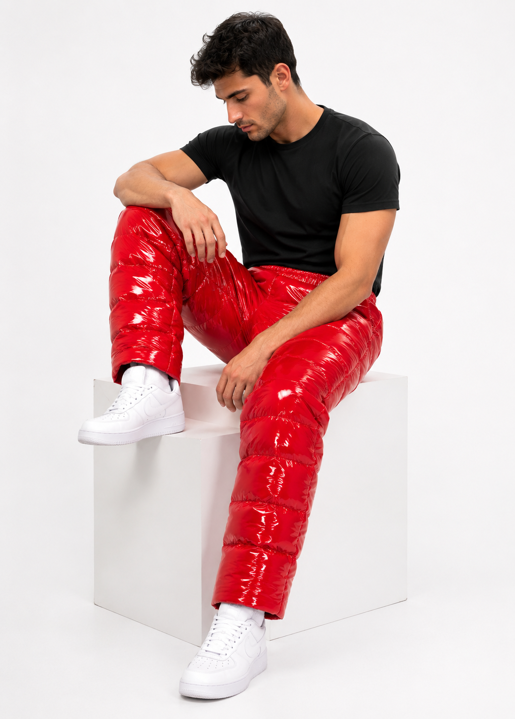 Red Shiny Nylon Insulated Puffer Pants
