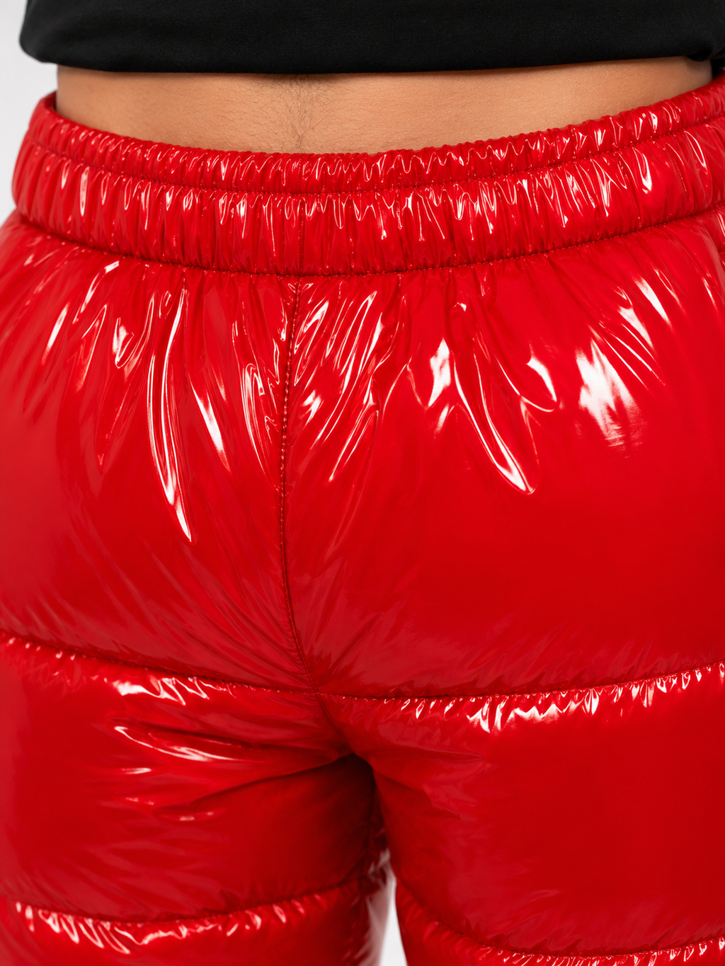 Red Shiny Nylon Insulated Puffer Pants
