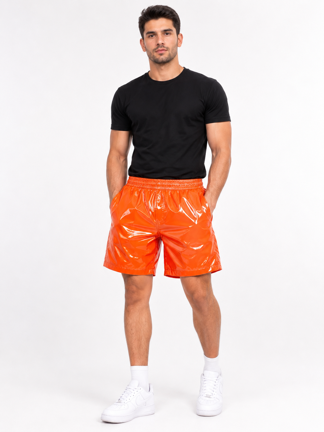Orange Shiny Nylon Shorts
