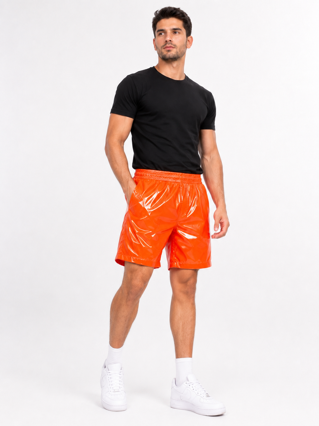 Orange Shiny Nylon Shorts