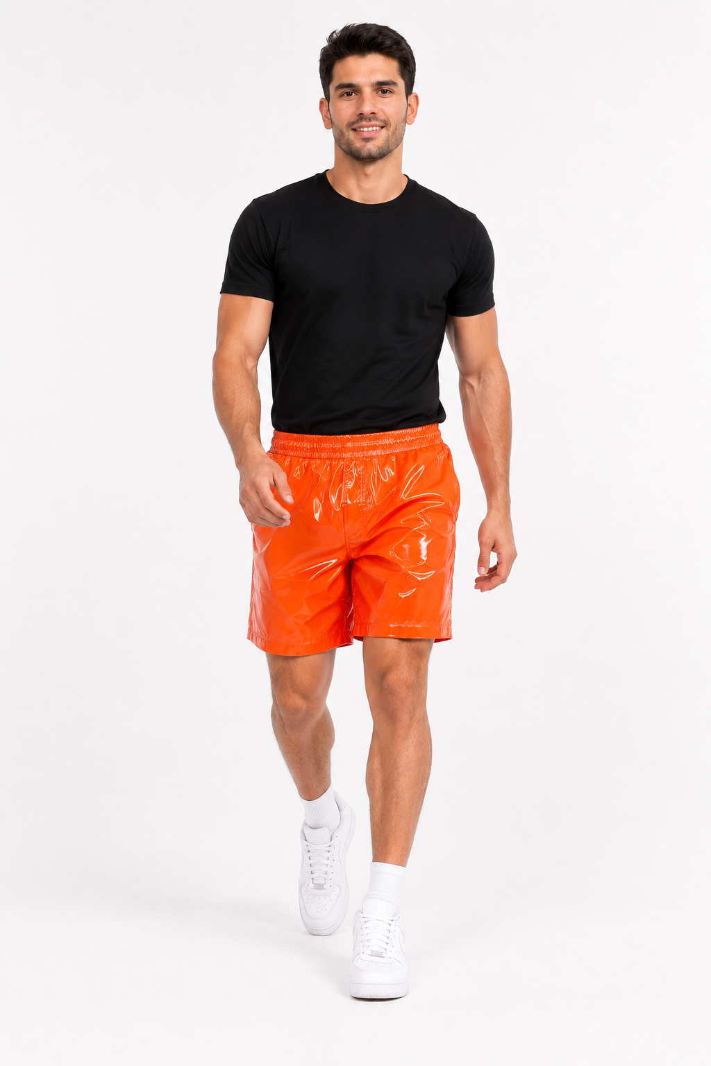 Orange Shiny Nylon Shorts