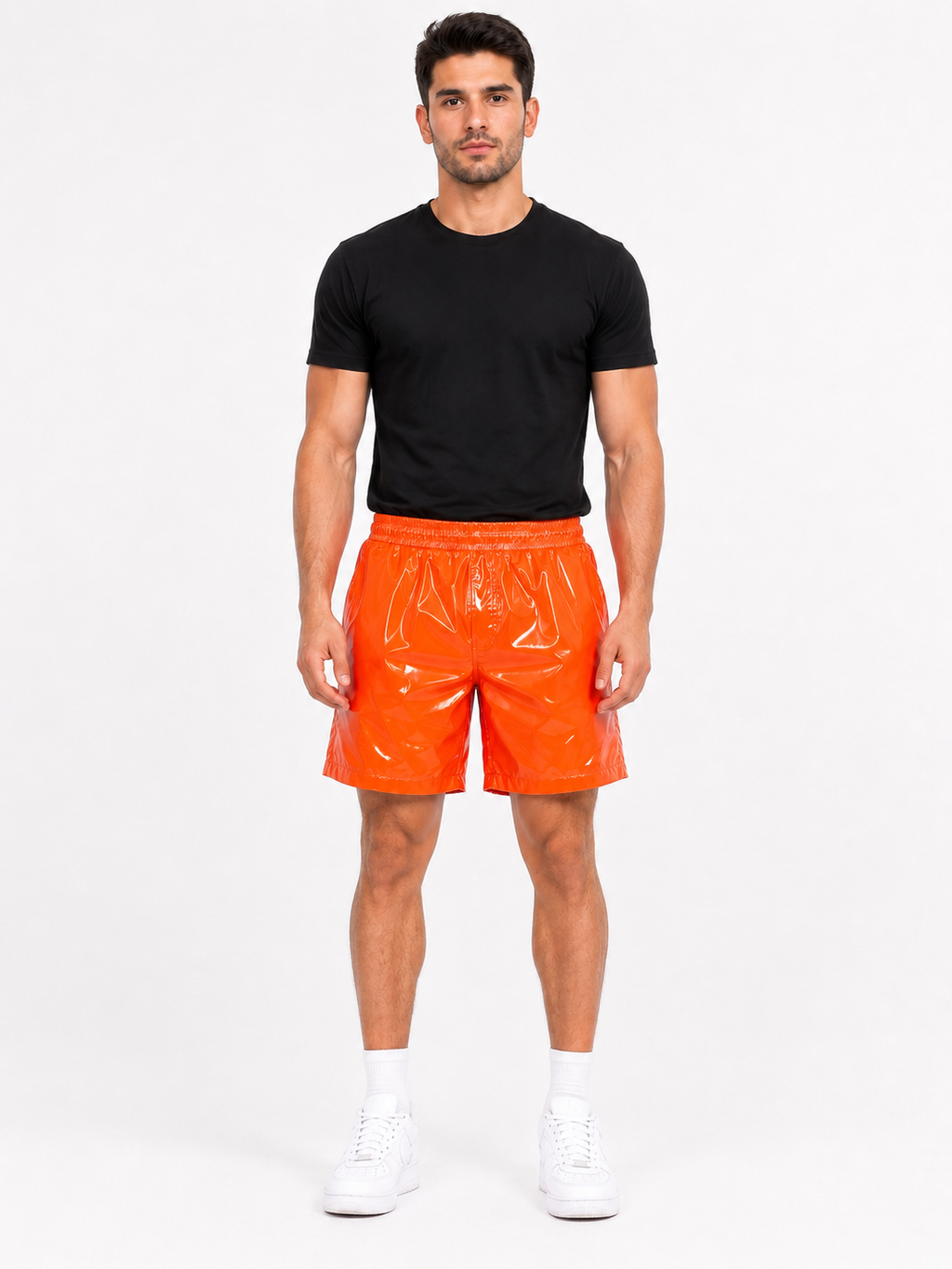 Orange Shiny Nylon Shorts