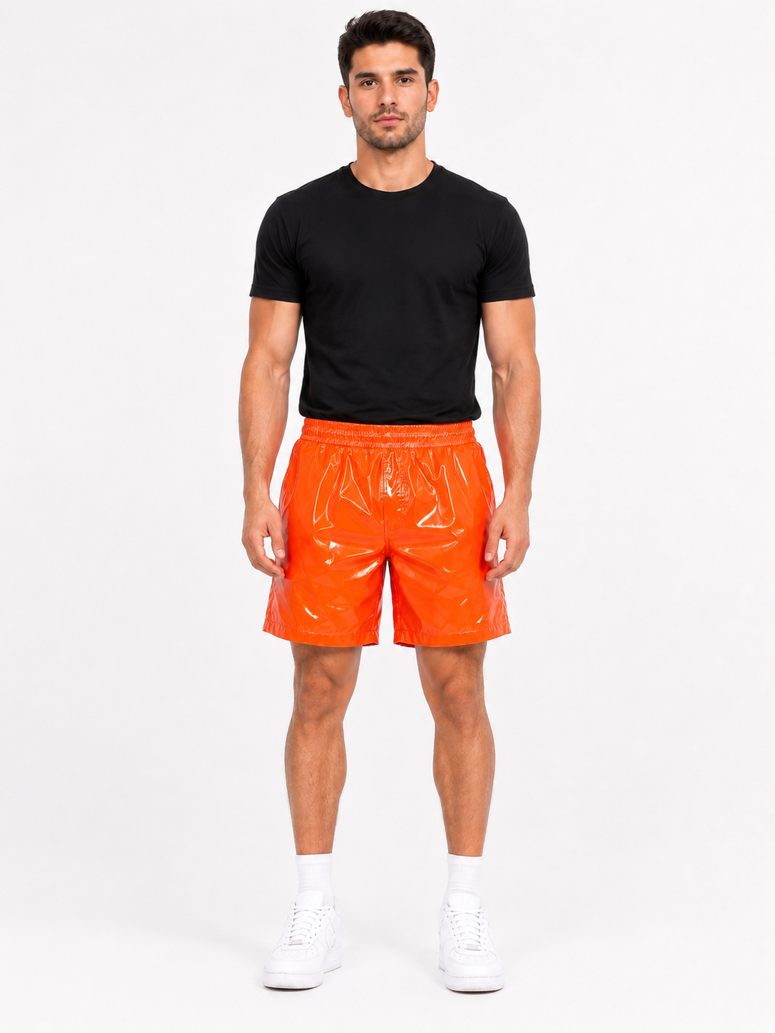 Orange Shiny Nylon Shorts