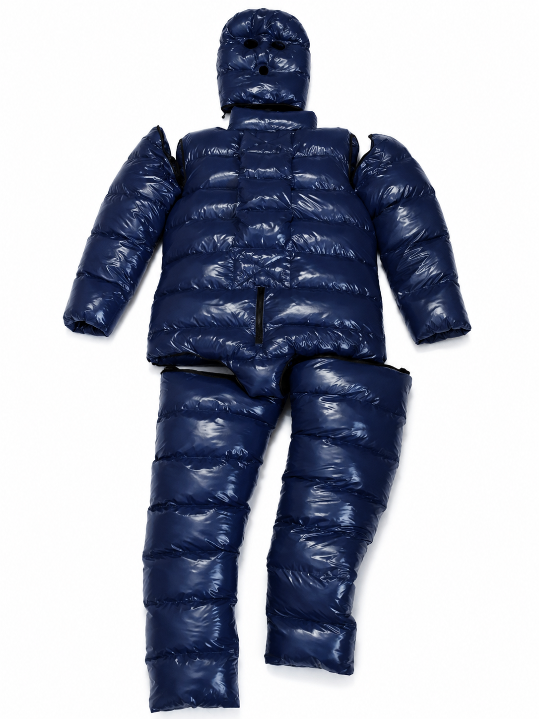 Shiny Nylon Hooded Puffer Jumpsuit for Men