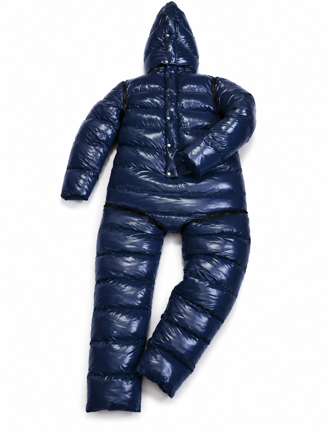 Shiny Nylon Hooded Puffer Jumpsuit for Men