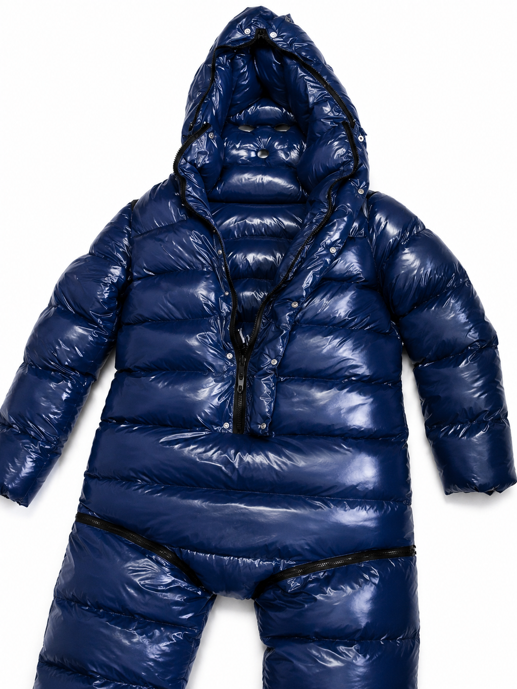 Shiny Nylon Hooded Puffer Jumpsuit for Men