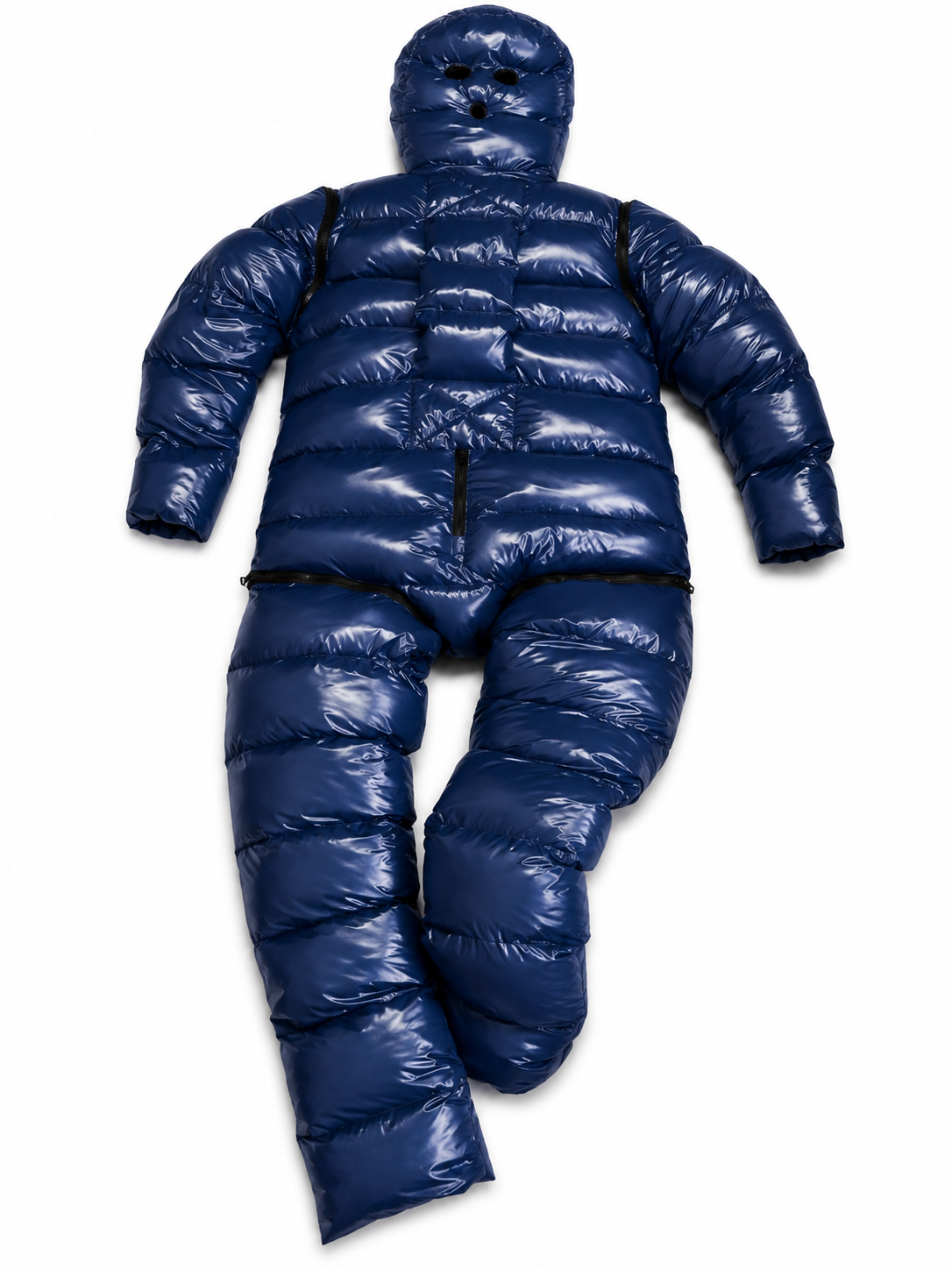 Shiny Nylon Hooded Puffer Jumpsuit for Men