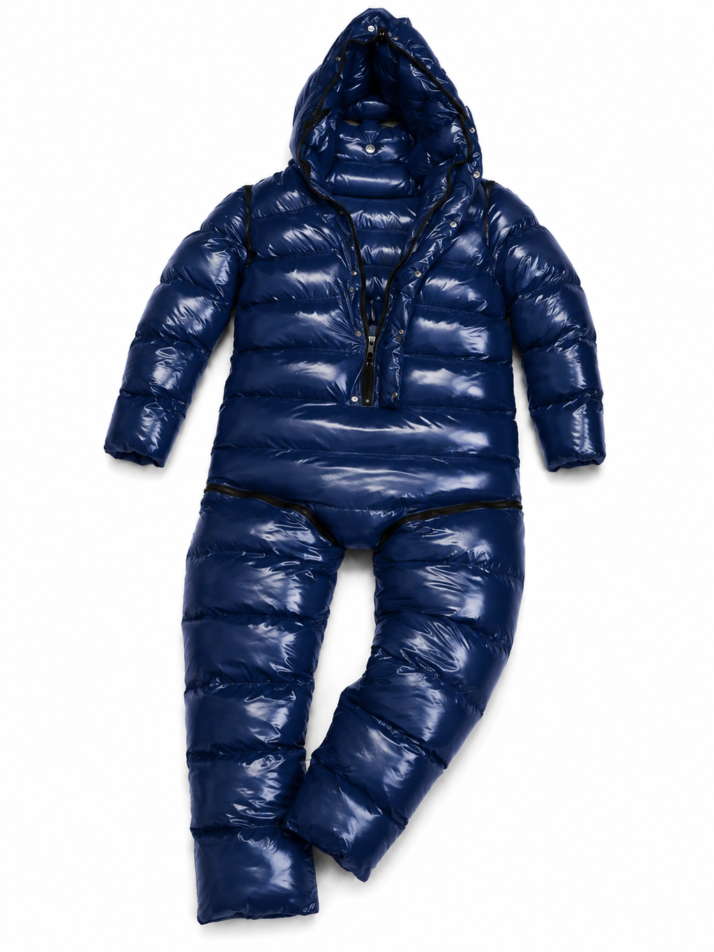 Shiny Nylon Hooded Puffer Jumpsuit for Men