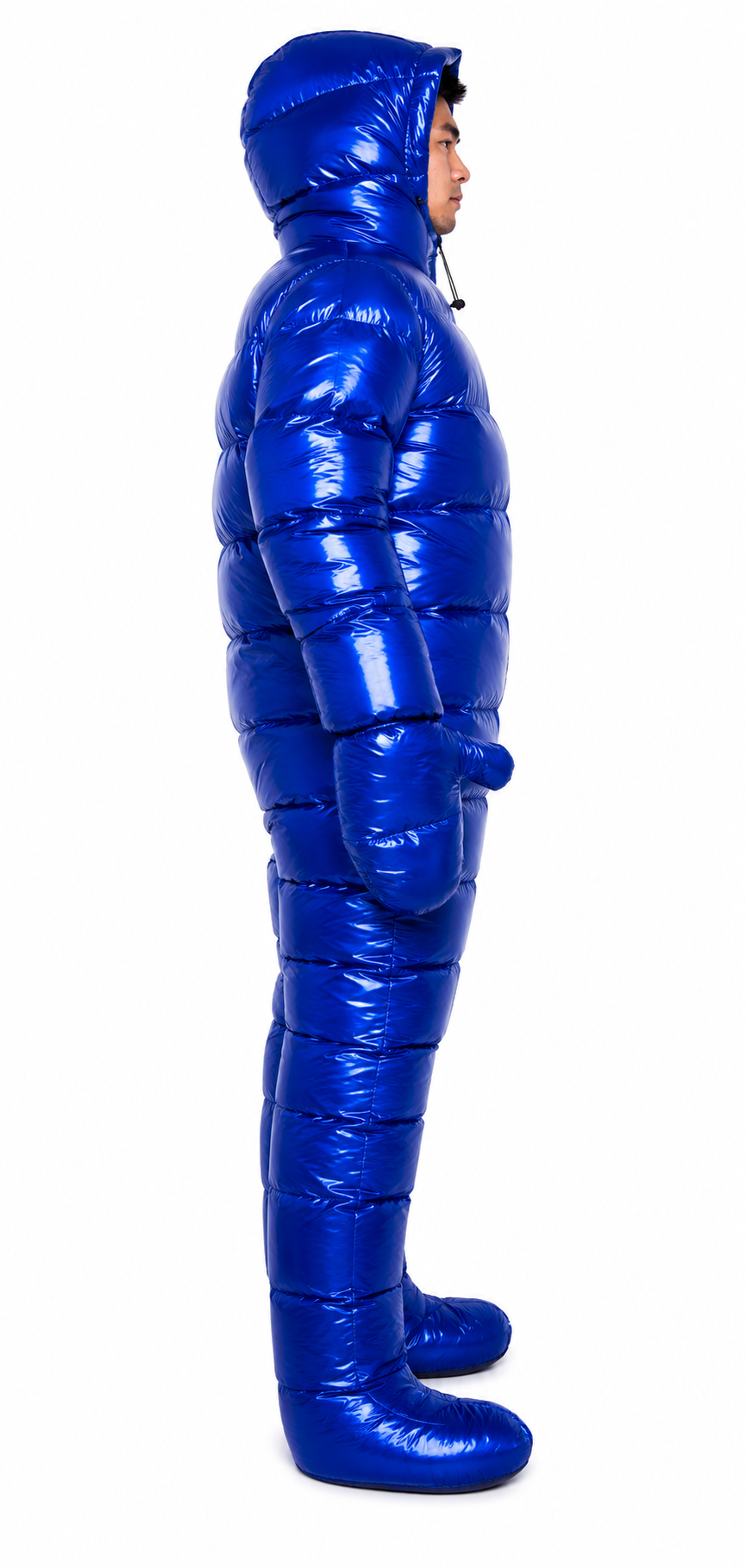 Metallic Blue Shiny Nylon Puffer Jumpsuit