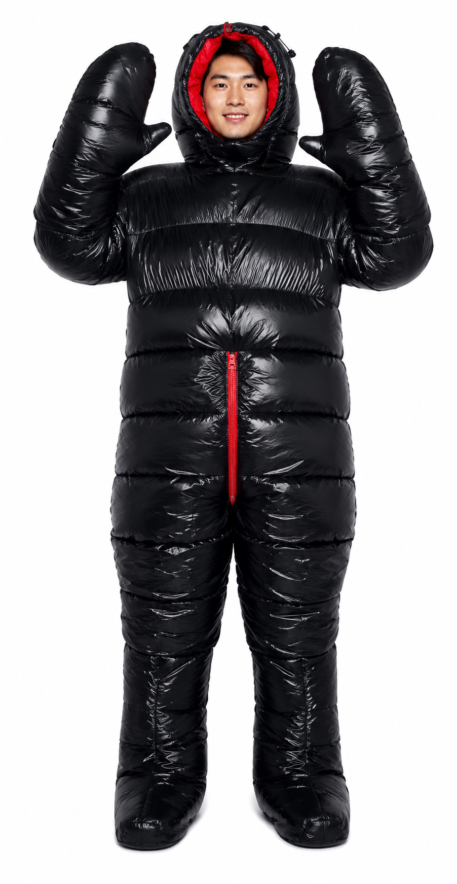 Black Shiny Nylon Full Body Puffer Suit