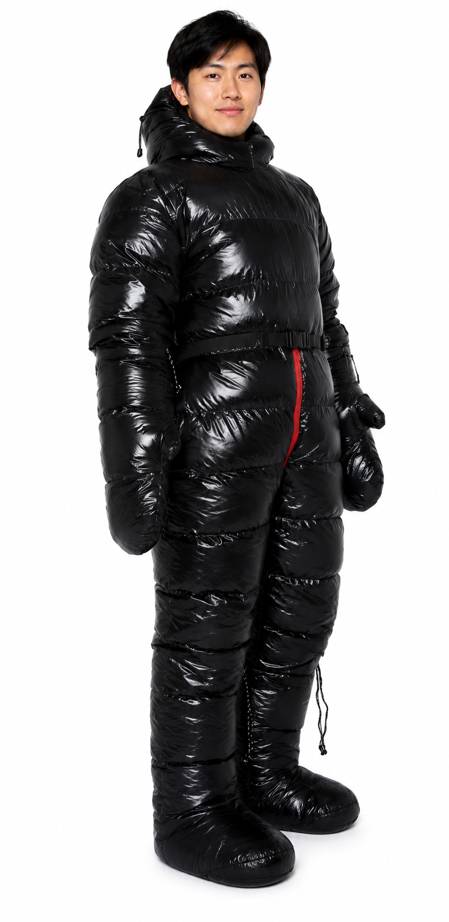 Black Shiny Nylon Full Body Puffer Suit