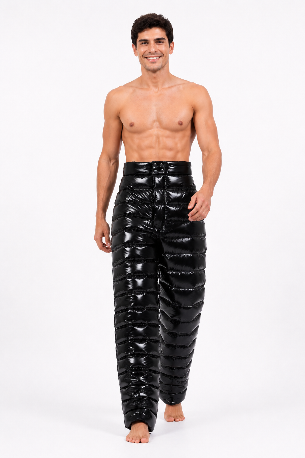 Black Shiny Nylon Insulated Puffer Pants |