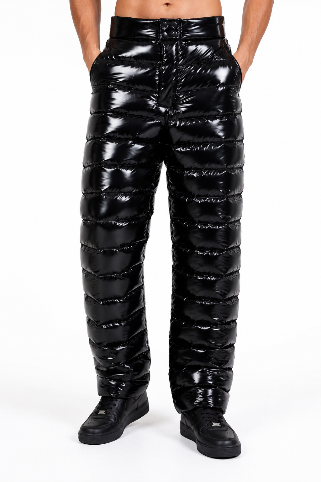 Black Shiny Nylon Insulated Puffer Pants |