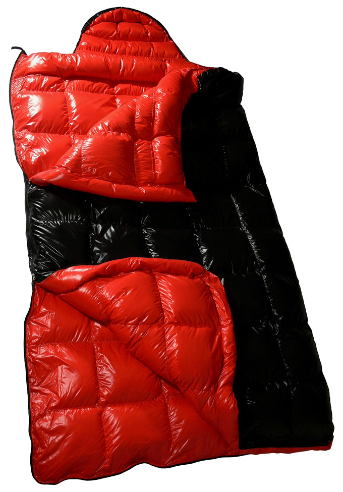 Red & Black Shiny Nylon Hooded Sleeping Bag